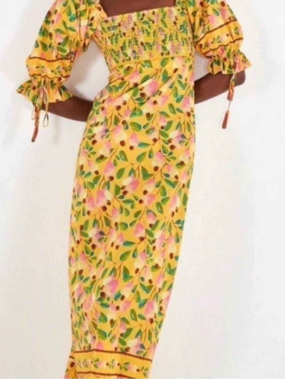 FARM Rio Yellow Floral Midi Dress